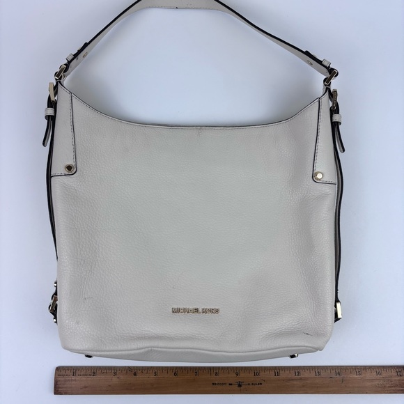 MICHAEL MICHAEL KORS Bedford Belted White Pebble Leather Hobo Shoulder Bag Large - Picture 13 of 16